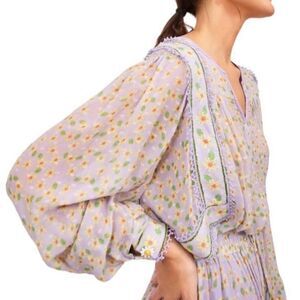Farm Rio Lavender Sheer Ruffle Top  Floral Size M